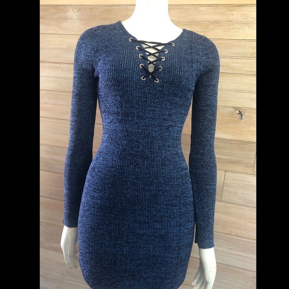 Blue ribbed bodycon dress